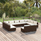 11-delige Loungeset met kussens poly rattan bruin Bruin en crème