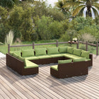 11-delige Loungeset met kussens poly rattan bruin 2x hoek + 9x midden