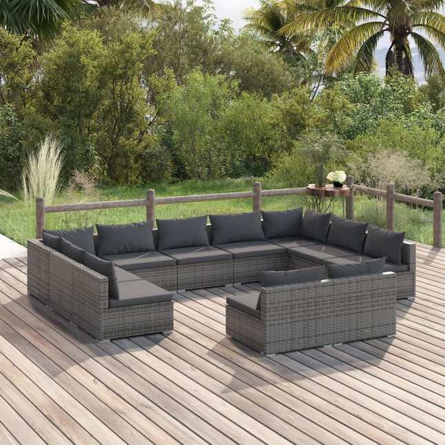 -Delige Loungeset Met Kussens Poly Rattan Grijs En Antraciet 2x hoek + 9x midden