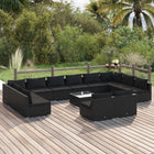 13-delige Loungeset met kussens poly rattan zwart 2x hoek + 10x midden + Tafel