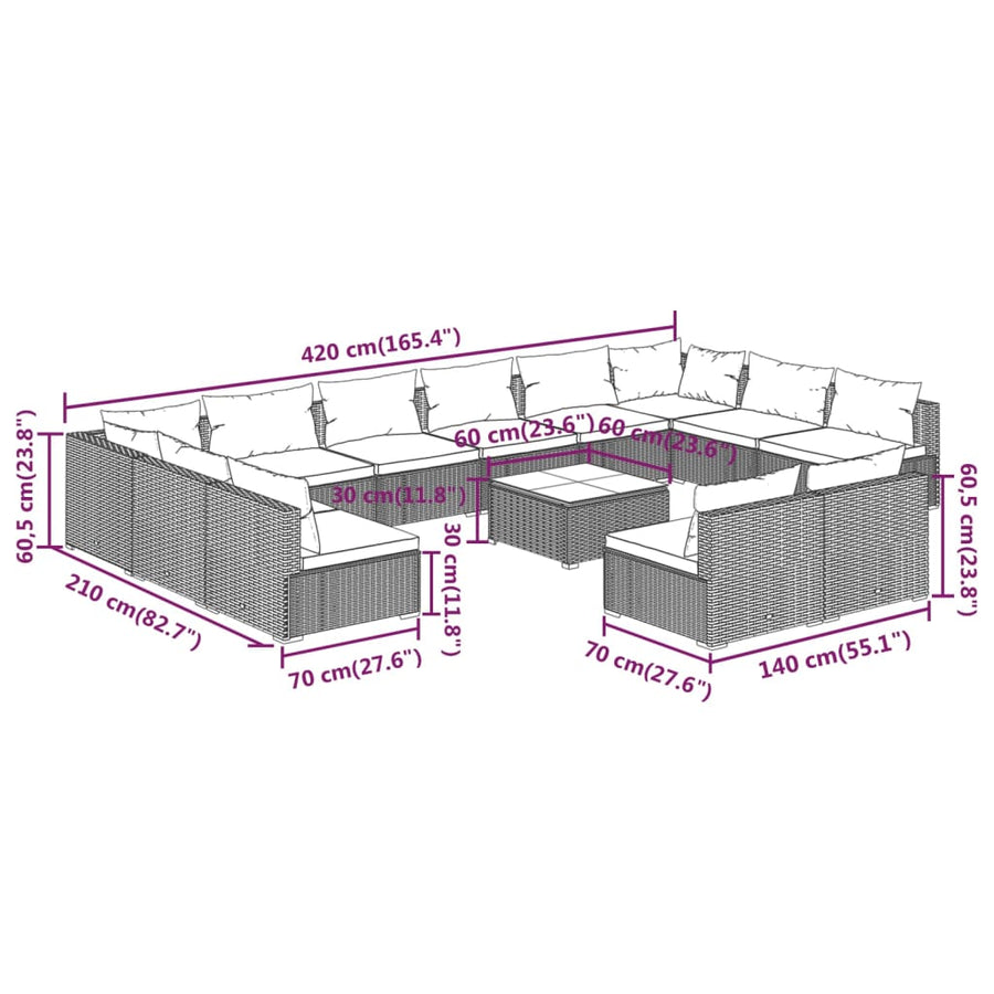 13-Delige Loungeset Met Kussens Poly Rattan 1