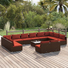 13-delige Loungeset met kussens poly rattan bruin 2x hoek + 10x midden + Tafel