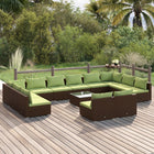 3-Delige Loungeset Met Kussens Poly Rattan Bruin En Groen 2x hoek + 10x midden + Tafel