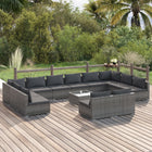 3-Delige Loungeset Met Kussens Poly Rattan Grijs En Antraciet 2x hoek + 10x midden + Tafel