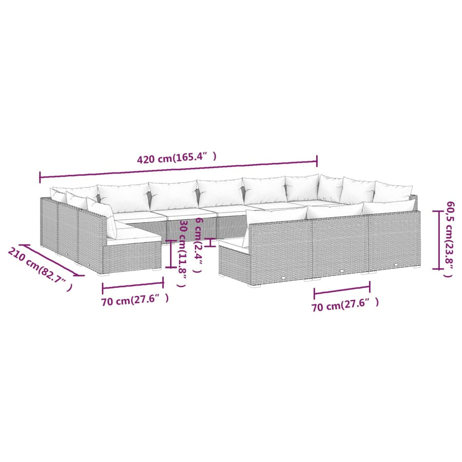 13-Delige Loungeset Met Kussens Poly Rattan 1