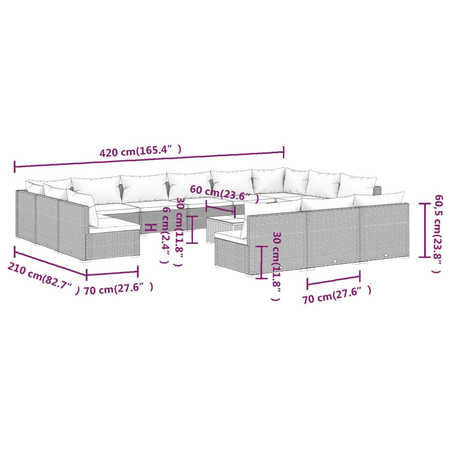 14-Delige Loungeset Met Kussens Poly Rattan 1