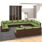 4-Delige Loungeset Met Kussens Poly Rattan Bruin En Groen 2x hoek + 11x midden + Tafel