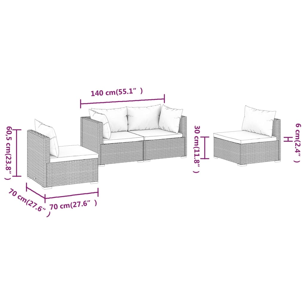 4-Delige Loungeset Met Kussens Poly Rattan 1