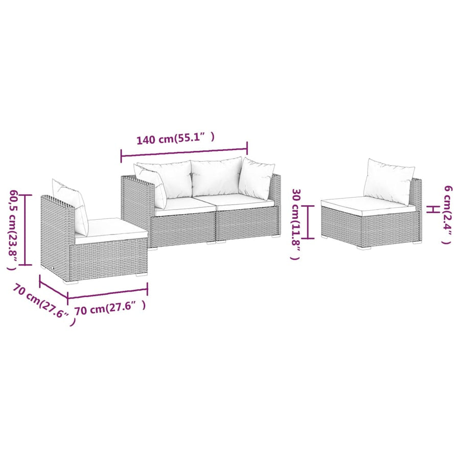 4-Delige Loungeset Met Kussens Poly Rattan 1