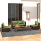 4-Delige Loungeset Met Kussens Poly Rattan Bruin En Groen 2x hoek + 2x midden