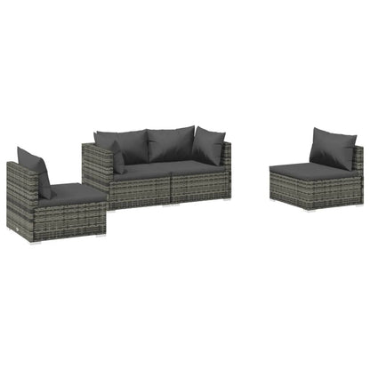 4-Delige Loungeset Met Kussens Poly Rattan 1 Grijs en antraciet