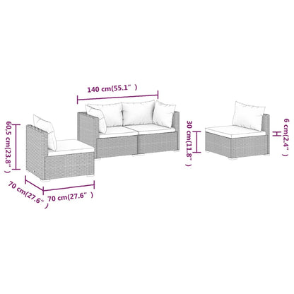 4-Delige Loungeset Met Kussens Poly Rattan 1 Grijs en antraciet