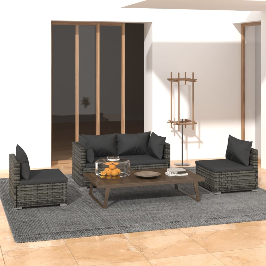 4-Delige Loungeset Met Kussens Poly Rattan 1 Grijs en antraciet