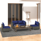 4-Delige Loungeset Met Kussens Poly Rattan Grijs En Donkerblauw 2x hoek + 2x midden