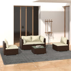 5-delige Loungeset met kussens poly rattan bruin 2x hoek + 2x midden + Tafel