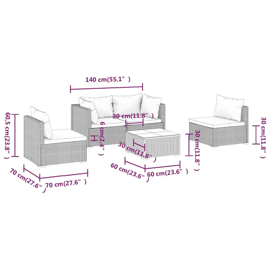 5-Delige Loungeset Met Kussens Poly Rattan 1