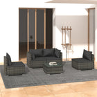 5-Delige Loungeset Met Kussens Poly Rattan Grijs En Antraciet 2x hoek + 2x midden + Tafel