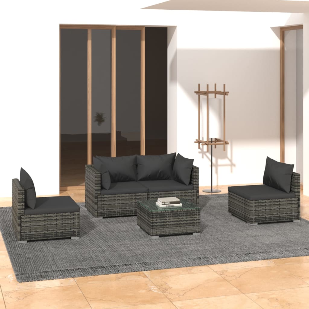 5-Delige Loungeset Met Kussens Poly Rattan 1