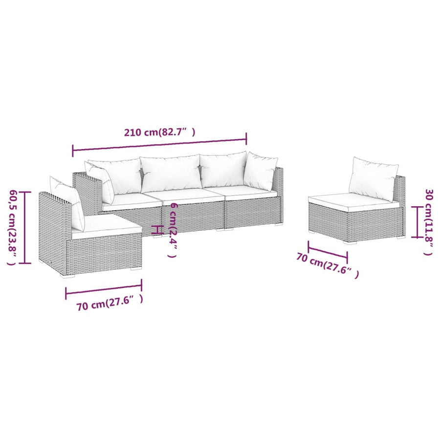 5-Delige Loungeset Met Kussens Poly Rattan 1