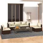 5-delige Loungeset met kussens poly rattan bruin 2x hoek + 3x midden