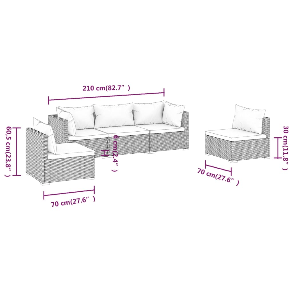 5-Delige Loungeset Met Kussens Poly Rattan 1