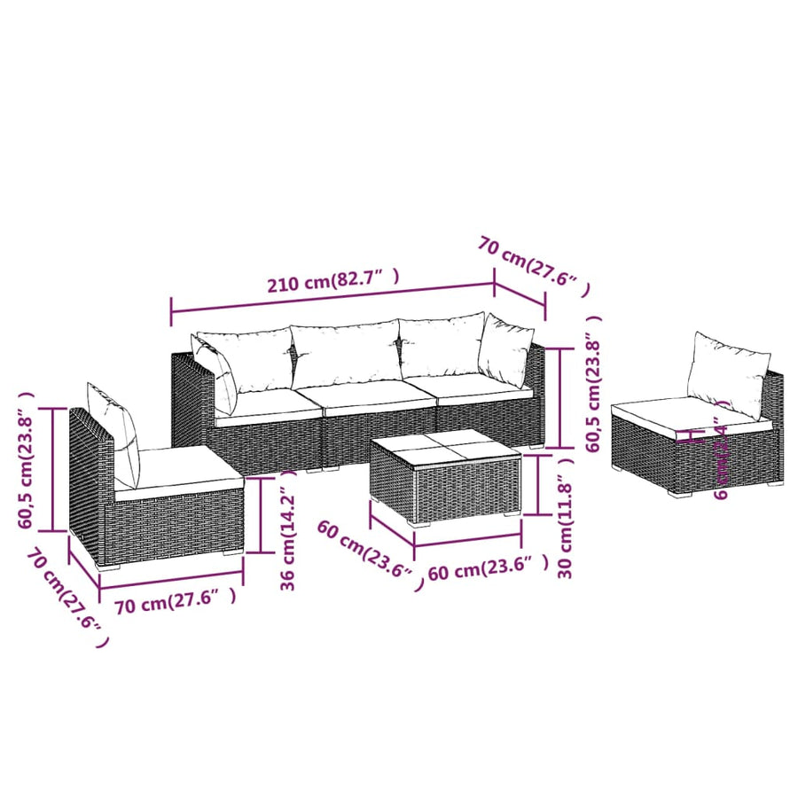 6-Delige Loungeset Met Kussens Poly Rattan 1