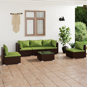 Loungeset 6-delig poly rattan bruin met kussens