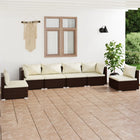 6-delige Loungeset met kussens poly rattan bruin 2x hoek + 4x midden