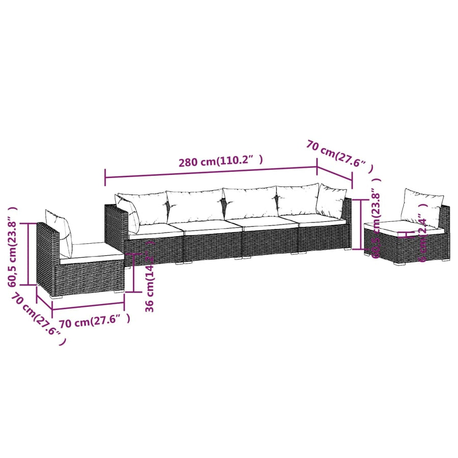 6-Delige Loungeset Met Kussens Poly Rattan 1