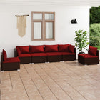 Loungeset 6-delig poly rattan bruin met kussens
