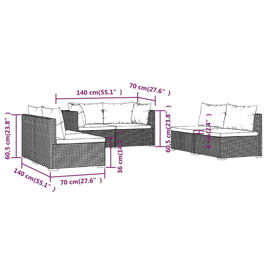 6-Delige Loungeset Met Kussens Poly Rattan 1