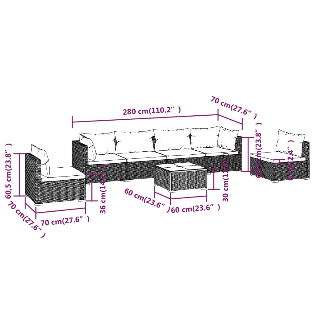 7-Delige Loungeset Met Kussens Poly Rattan 1