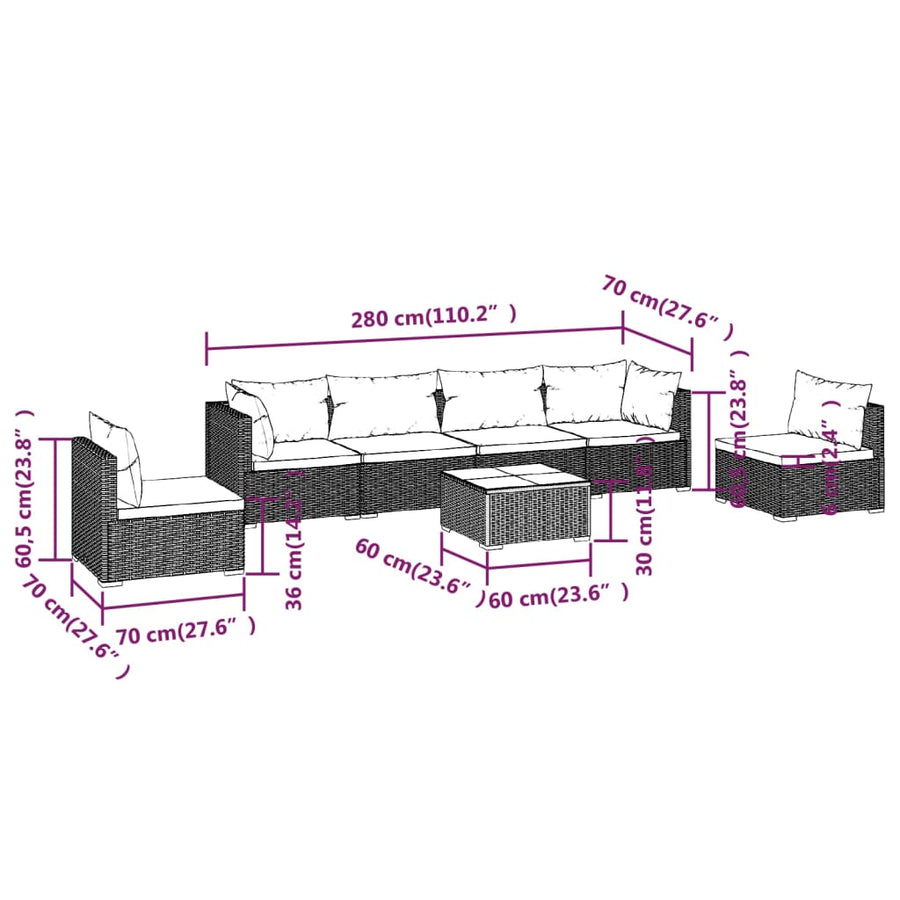 7-Delige Loungeset Met Kussens Poly Rattan 1