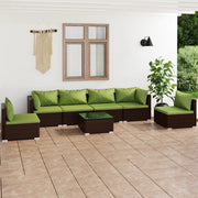 Loungeset 7-delig poly rattan bruin met kussens