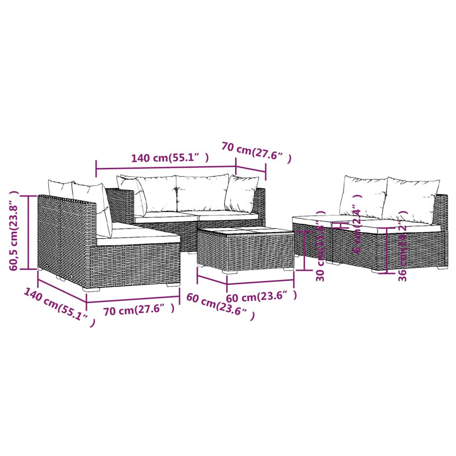 7-Delige Loungeset Met Kussens Poly Rattan 1