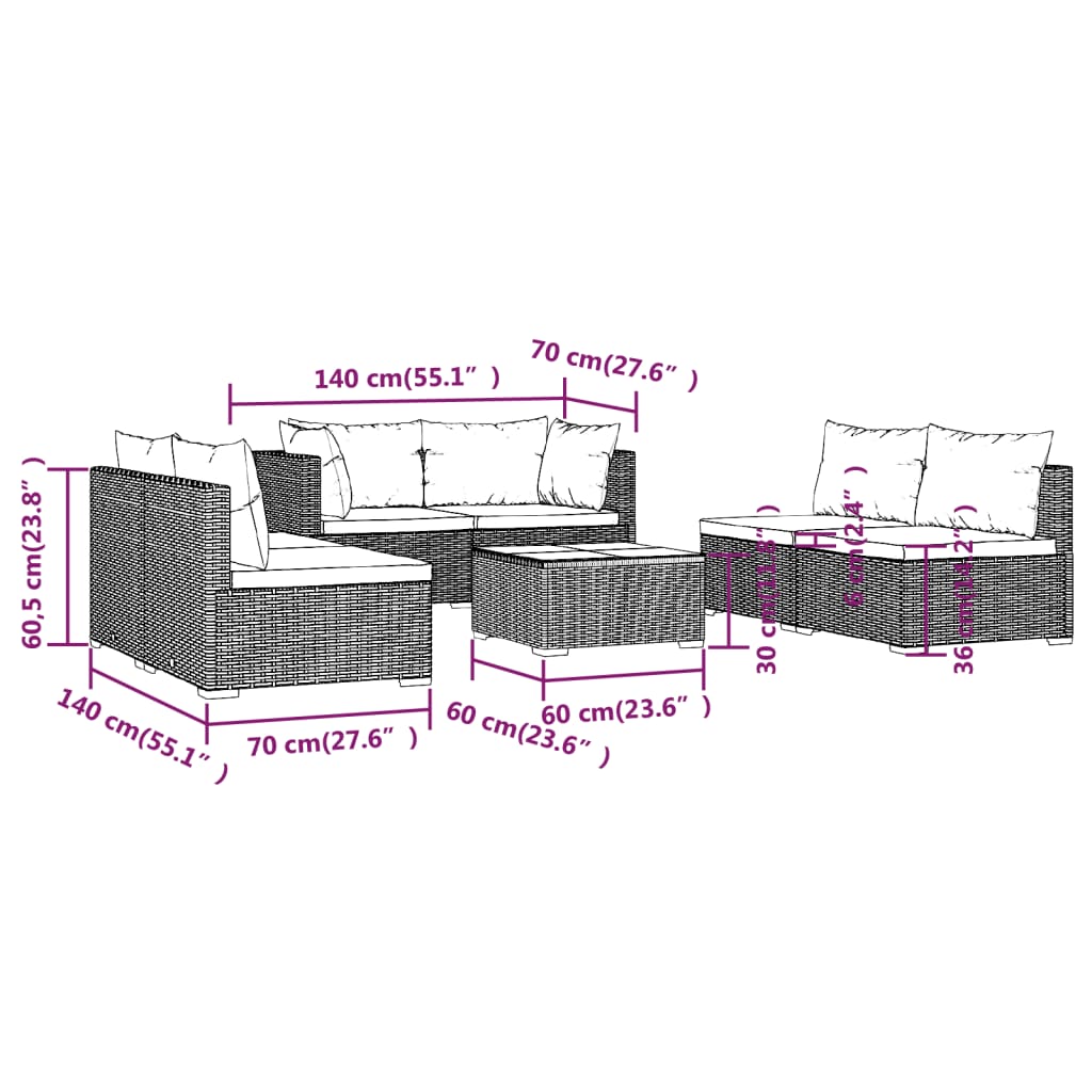 7-Delige Loungeset Met Kussens Poly Rattan 1