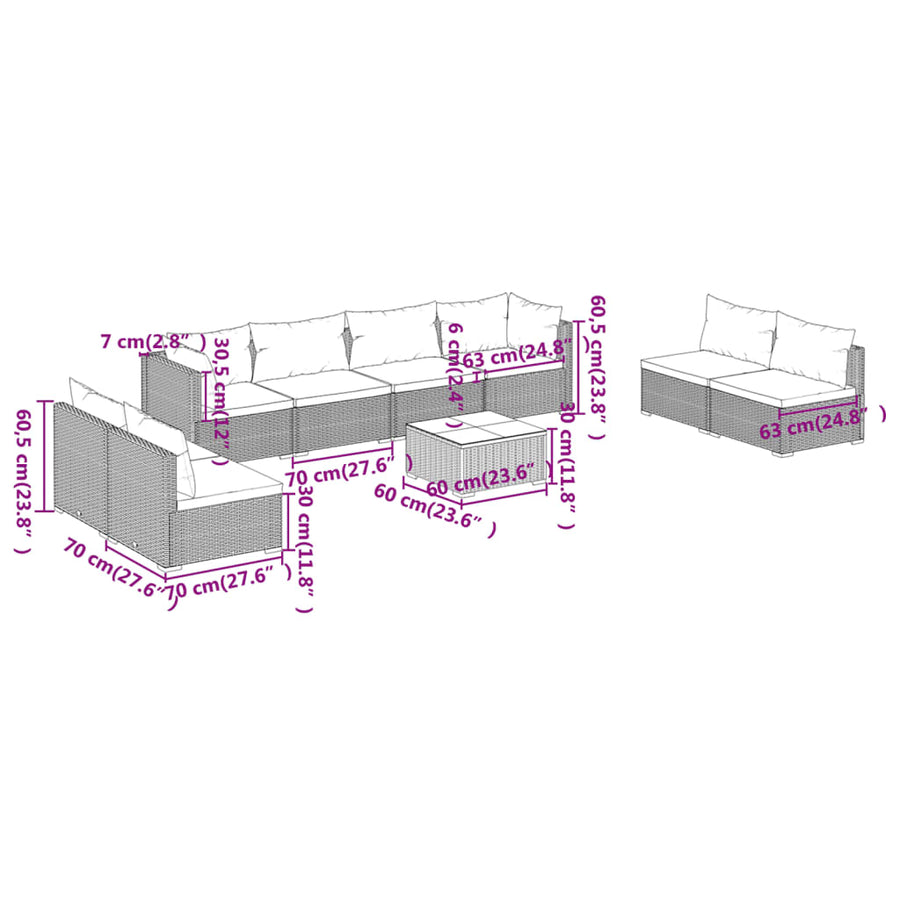 9-Delige Loungeset Met Kussens Poly Rattan 1