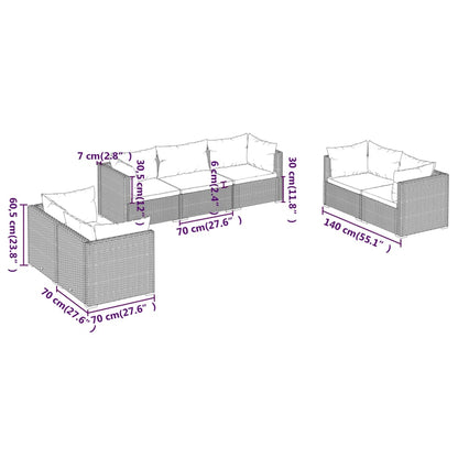 7-delige Loungeset met kussens poly rattan bruin 1 Bruin en kaneelrood
