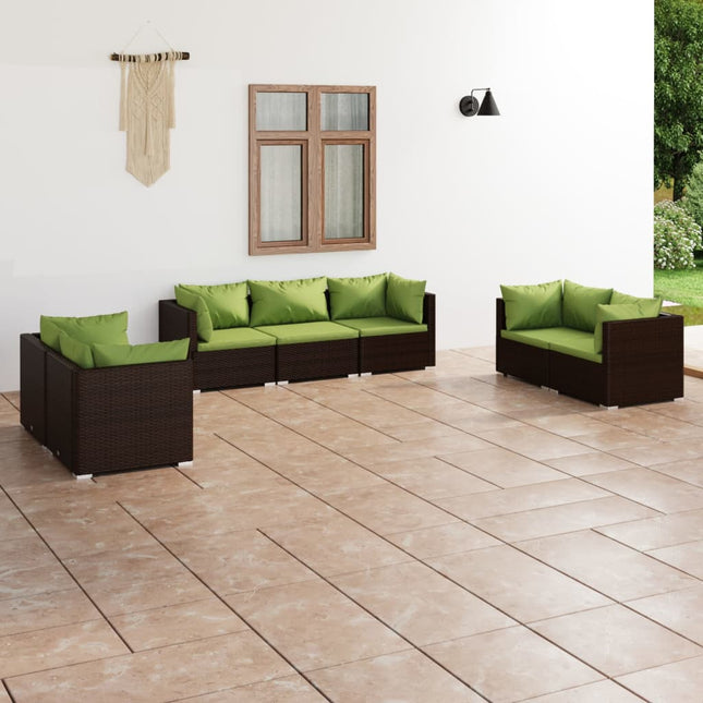 7-Delige Loungeset Met Kussens Poly Rattan Bruin En Groen 6x hoek + midden