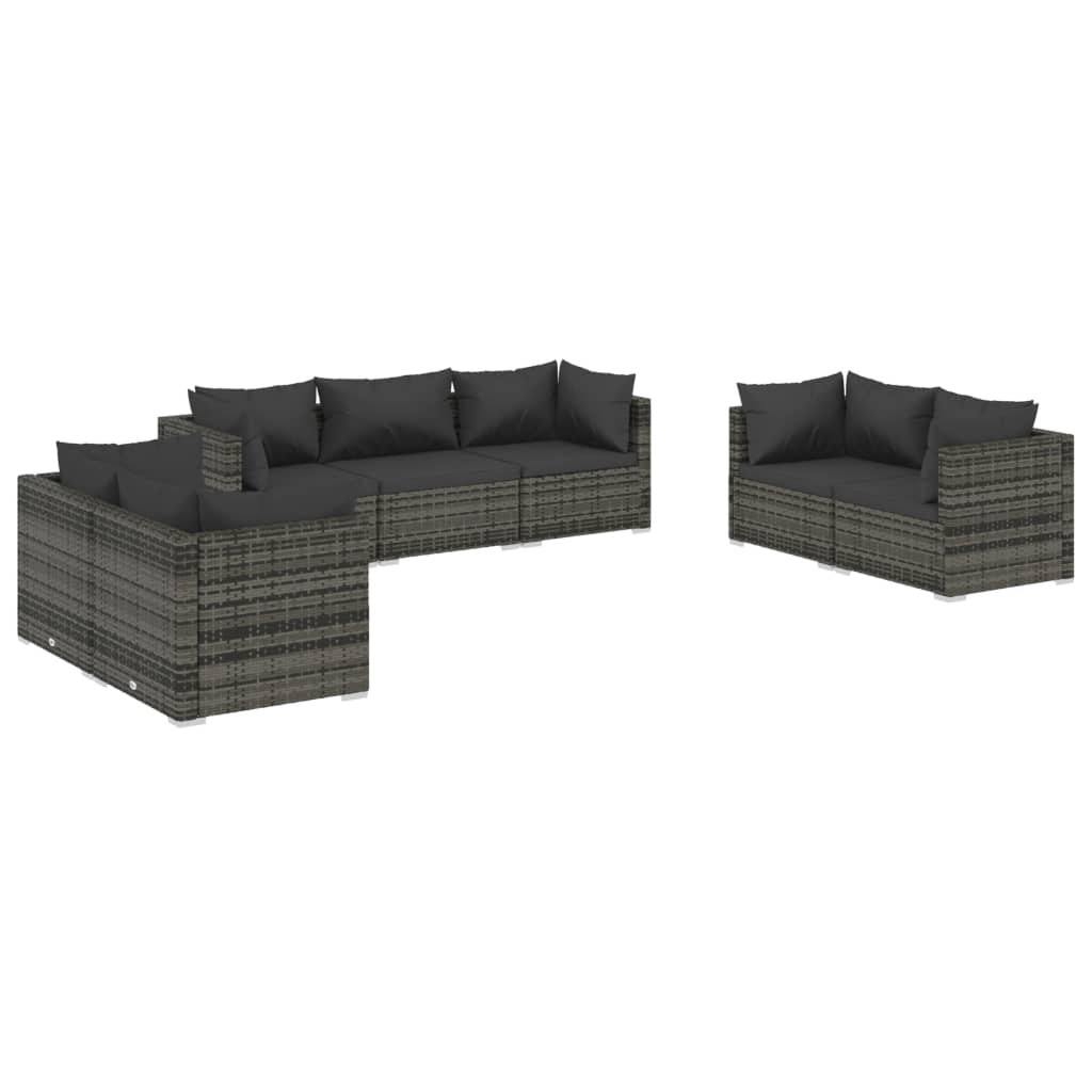 7-Delige Loungeset Met Kussens Poly Rattan Grijs En Antraciet 6x hoek + midden