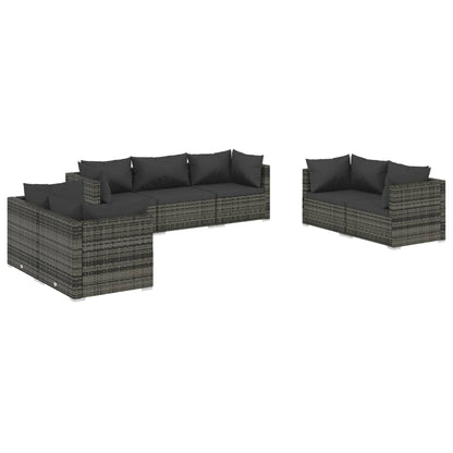 7-Delige Loungeset Met Kussens Poly Rattan Grijs En Antraciet 6x hoek + midden