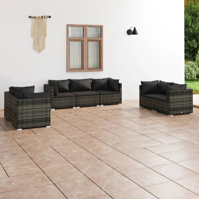 7-Delige Loungeset Met Kussens Poly Rattan Grijs En Antraciet 6x hoek + midden