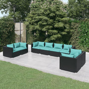 Loungeset 8-delig poly rattan turquoise zwart