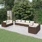 8-delige Loungeset met kussens poly rattan bruin 6x hoek + 2x midden