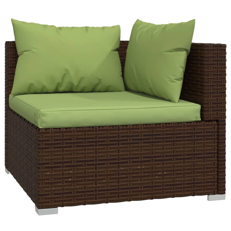 8-Delige Loungeset Met Kussens Poly Rattan Bruin En Groen 6x hoek + 2x midden