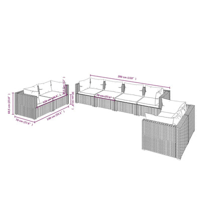 8-Delige Loungeset Met Kussens Poly Rattan Bruin En Groen 6x hoek + 2x midden