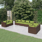 8-Delige Loungeset Met Kussens Poly Rattan Bruin En Groen 6x hoek + 2x midden