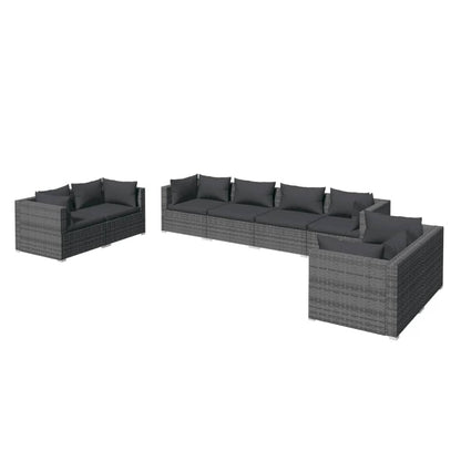 8-delige Loungeset met kussens poly rattan grijs