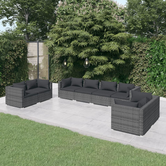 8-Delige Loungeset Met Kussens Poly Rattan Grijs En Antraciet 6x hoek + 2x midden