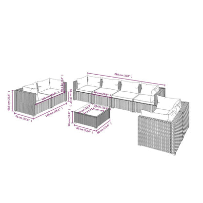 9-Delige Loungeset Met Kussens Poly Rattan 1
